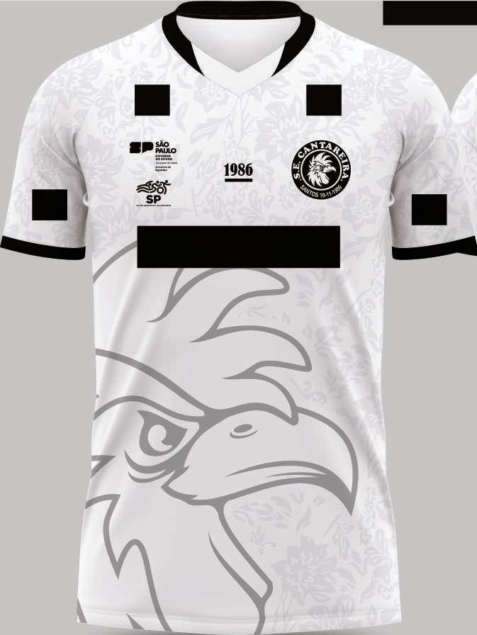Frente da camisa branca institucional com espaços para patrocinadores