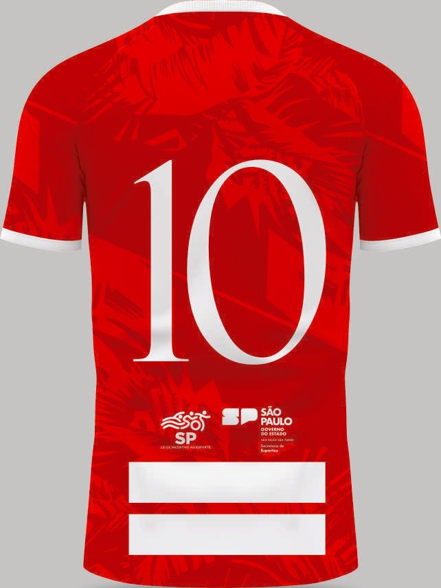 Costas da camisa de jogo vermelha com espaços para patrocinadores